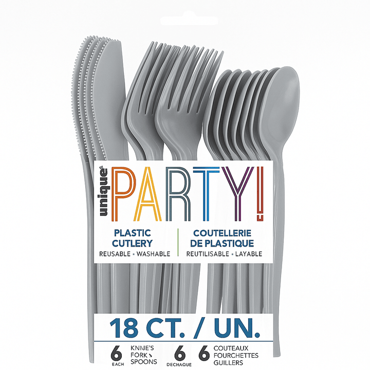 18pk Assorted Plastic Cutlery - Silver - Everything Party