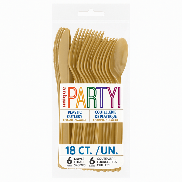 18pk Assorted Reusable Cutlery - Gold - Everything Party
