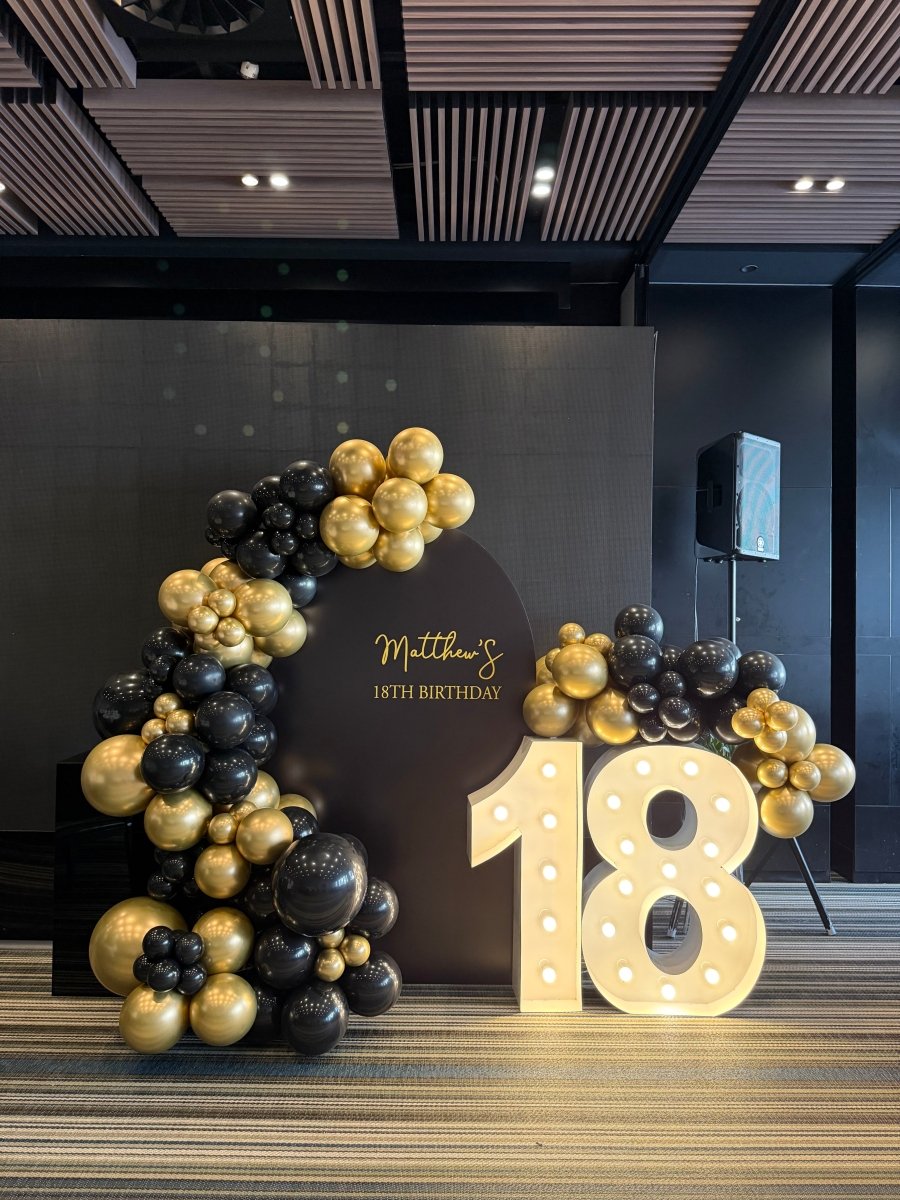 18th Birthday Balloon Garland with Customized Backdrop and LED light u ...