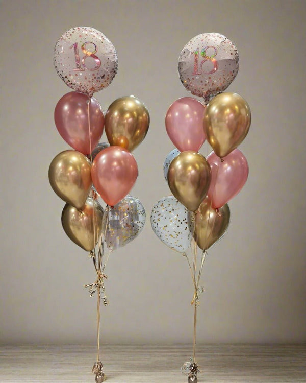 18th Birthday Rose Gold Foil and Confetti Balloon Bouquets - Everything Party