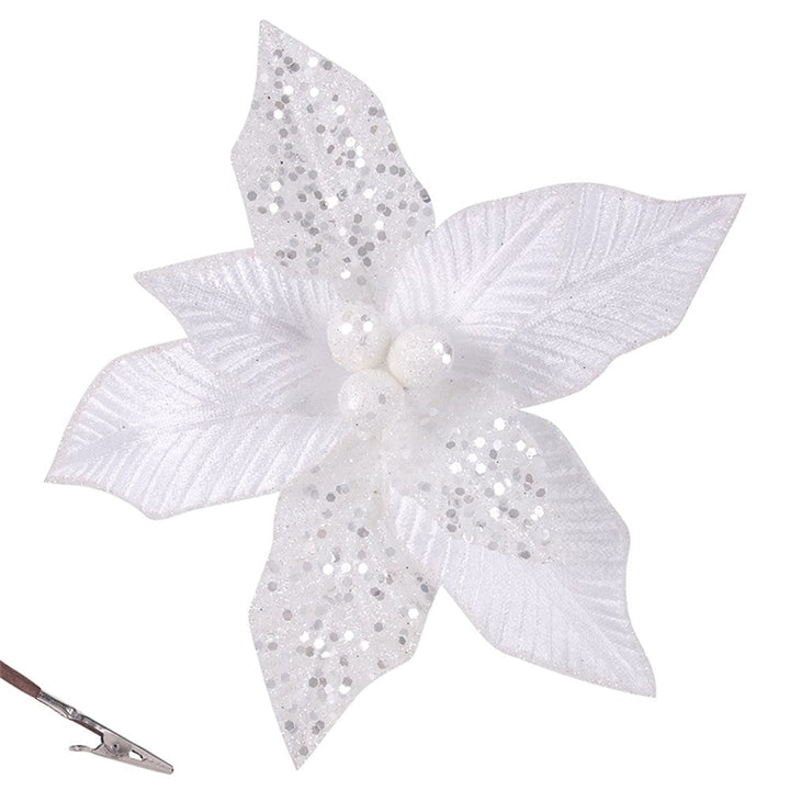 19cm White Artificial Poinsettia with Clip - Everything Party