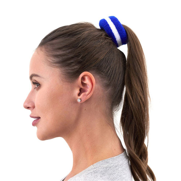 2 - Pack Blue Stripe Hair Bands – Retro 80s Style Scrunchies - Everything Party