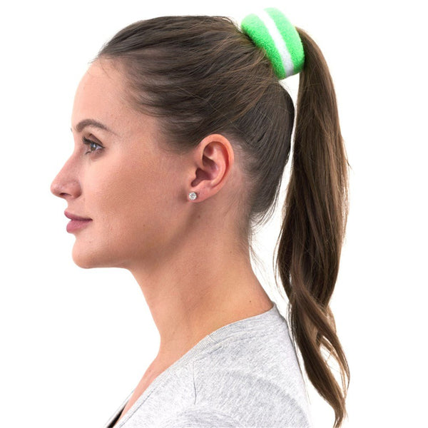 2 - Pack Green Stripe Hair Bands – Retro 80s Style Scrunchies - Everything Party