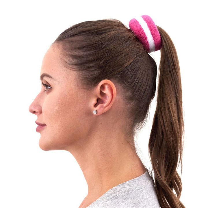 2 - Pack Pink Stripe Hair Bands – Retro 80s Style Scrunchies - Everything Party