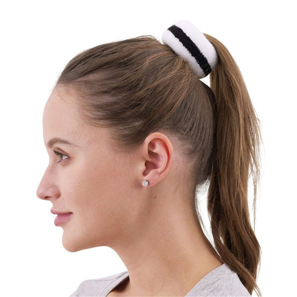 2 - Pack White Stripe Hair Bands – Retro 80s Style Scrunchies - Everything Party