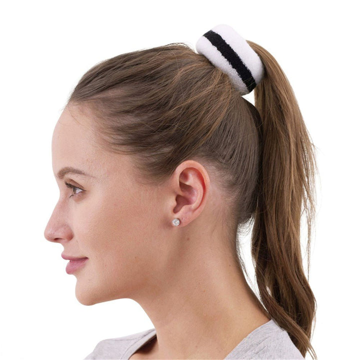2 - Pack White Stripe Hair Bands – Retro 80s Style Scrunchies - Everything Party