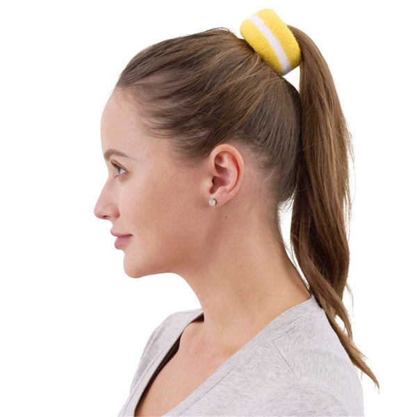 2 - Pack Yellow Stripe Hair Bands – Retro 80s Style Scrunchies - Everything Party