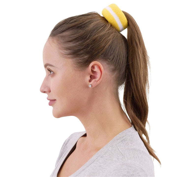 2 - Pack Yellow Stripe Hair Bands – Retro 80s Style Scrunchies - Everything Party