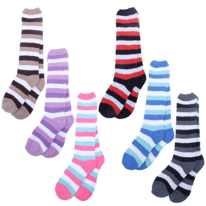 2 Pairs Women Microfibre Knee High Socks 52cm Length Stripe & Plain Colours - Everything Party