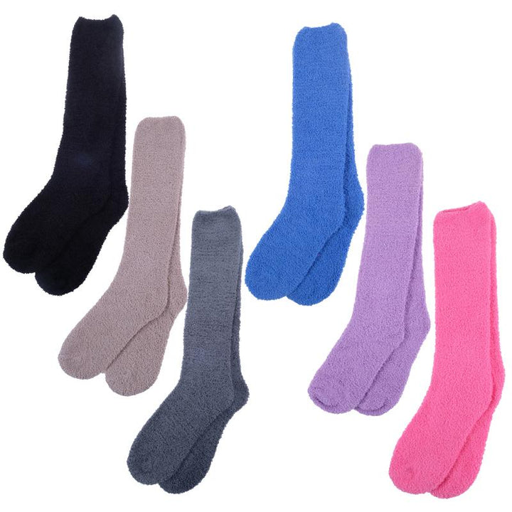 2 Pairs Women Microfibre Knee High Socks 52cm Length Stripe & Plain Colours - Everything Party