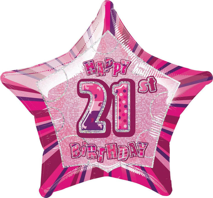 20" Happy 21st Birthday Foil Balloon Star Shape - (Blue, Pink, Black) - Everything Party