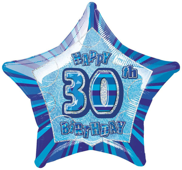 20" Happy 30th Birthday Foil Balloon Star Shape - (Blue, Pink, Black) - Everything Party