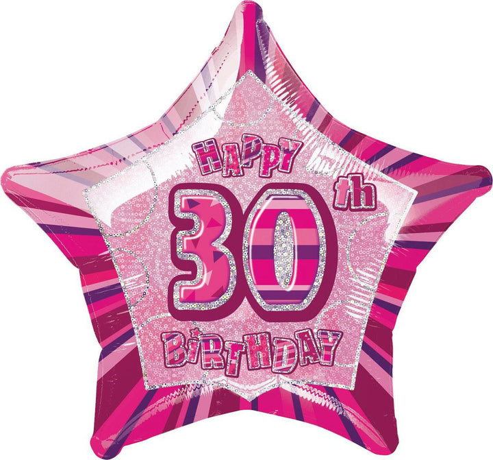 20" Happy 30th Birthday Foil Balloon Star Shape - (Blue, Pink, Black) - Everything Party