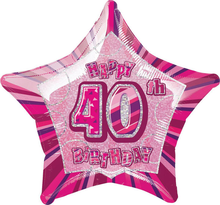 20" Happy 40th Birthday Foil Balloon Star Shape - (Blue, Pink, Black) - Everything Party