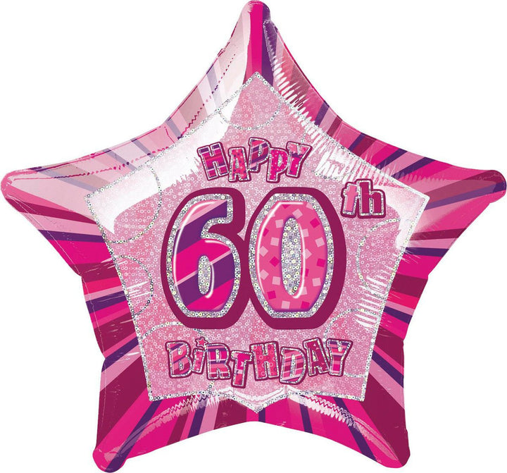 20" Happy 60th Birthday Foil Balloon Star Shape - (Blue, Pink, Black) - Everything Party