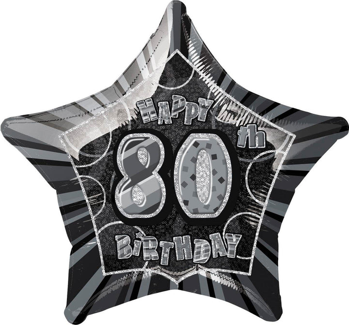 20" Happy 80th Birthday Foil Balloon Star Shape - (Blue, Pink, Black) - Everything Party