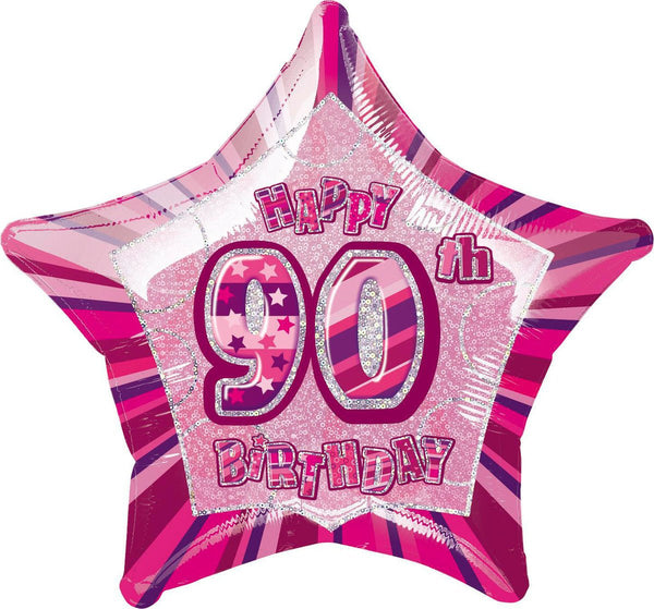20" Happy 90th Birthday Foil Balloon Star Shape - Pink - Everything Party