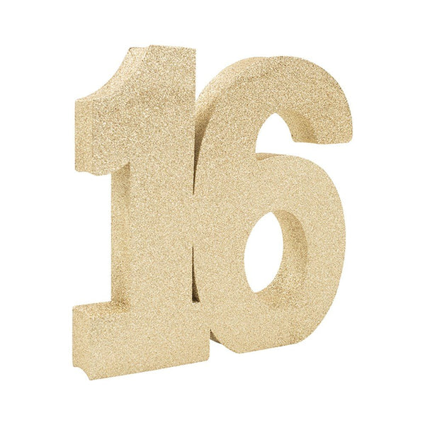 20cm Gold Glitter Number Table Decoration - 16 - Everything Party