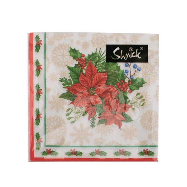 20pk 2Ply Christmas Napkins – Poinsettia & Holly Design - Everything Party