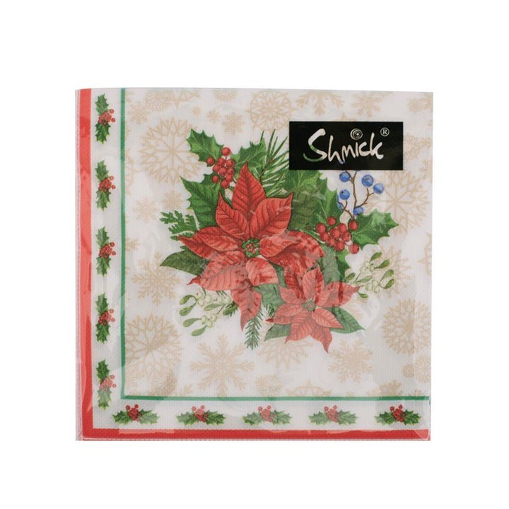 20pk 2Ply Christmas Napkins – Poinsettia & Holly Design - Everything Party