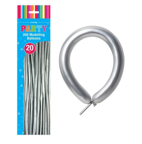 20pk Modelling Balloon 260Q - Chrome Silver - Everything Party