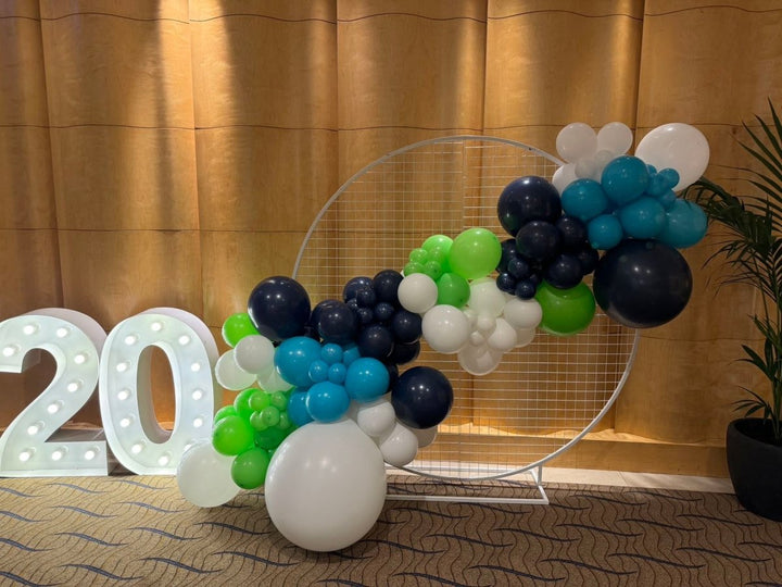 20th Corporation Anniversary Balloon Garland with 1m LED Number Lights - Everything Party