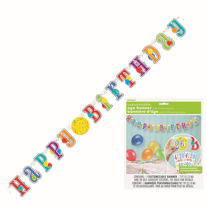 2.13m Colourful Happy Birthday Joint Banner with Age Stickers - Everything Party