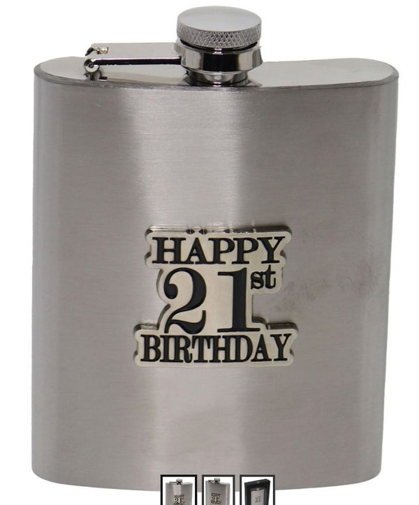 21st Birthday Badge Stain Steel Hip Flask - Everything Party