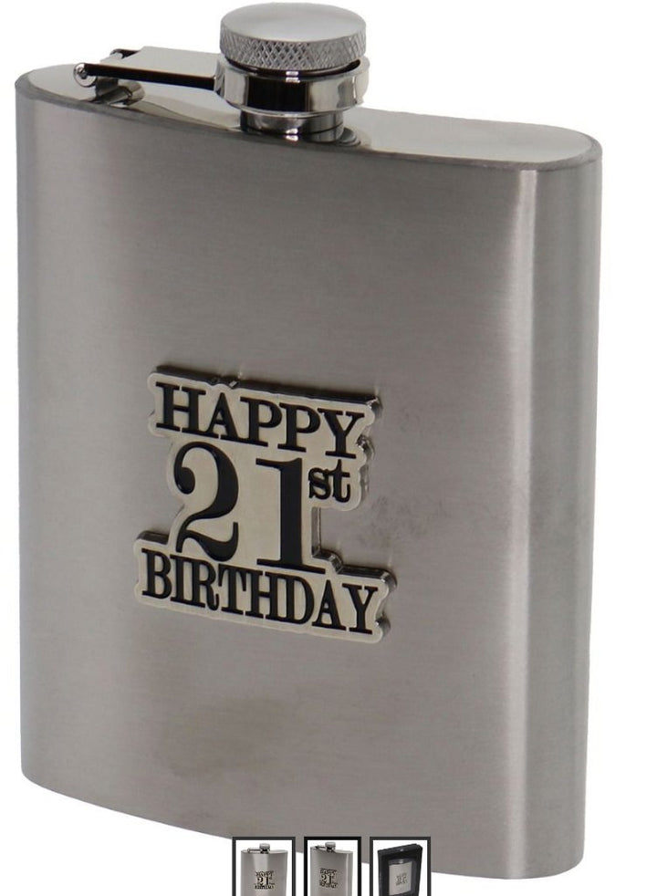 21st Birthday Badge Stain Steel Hip Flask - Everything Party