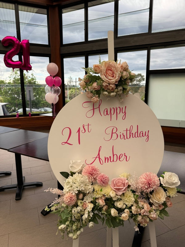 21st Birthday Balloon decoration on Easel with Acrylic Board with Writing and helium balloons - Everything Party