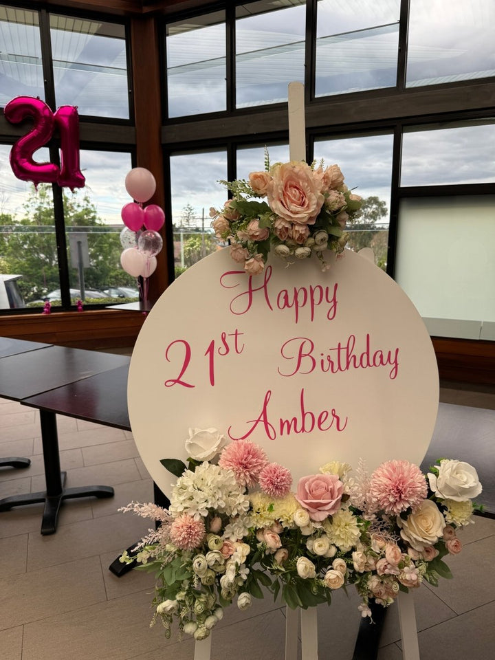 21st Birthday Balloon decoration on Easel with Acrylic Board with Writing and helium balloons - Everything Party