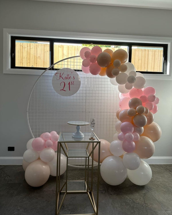 21st Birthday Balloon Garland on 2m Circle Mesh Backdrop - Everything Party