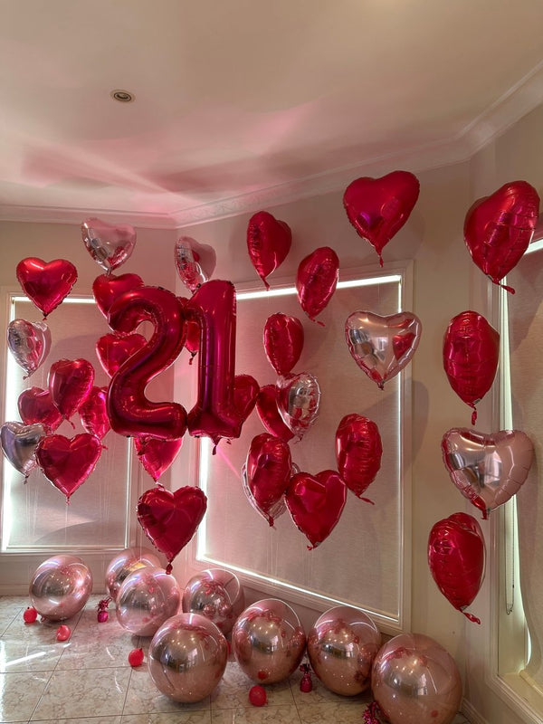 21st Birthday Love Heart Foil Balloon arrangement - Everything Party