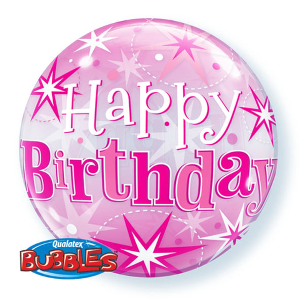 22" Qualatex Birthday Star Burst Pink Bubbles Balloon - Everything Party