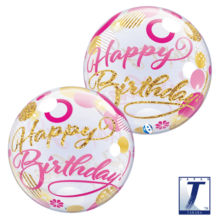 22" Takara Birthday Pink & Gold Dots Bubbles Balloon - Everything Party