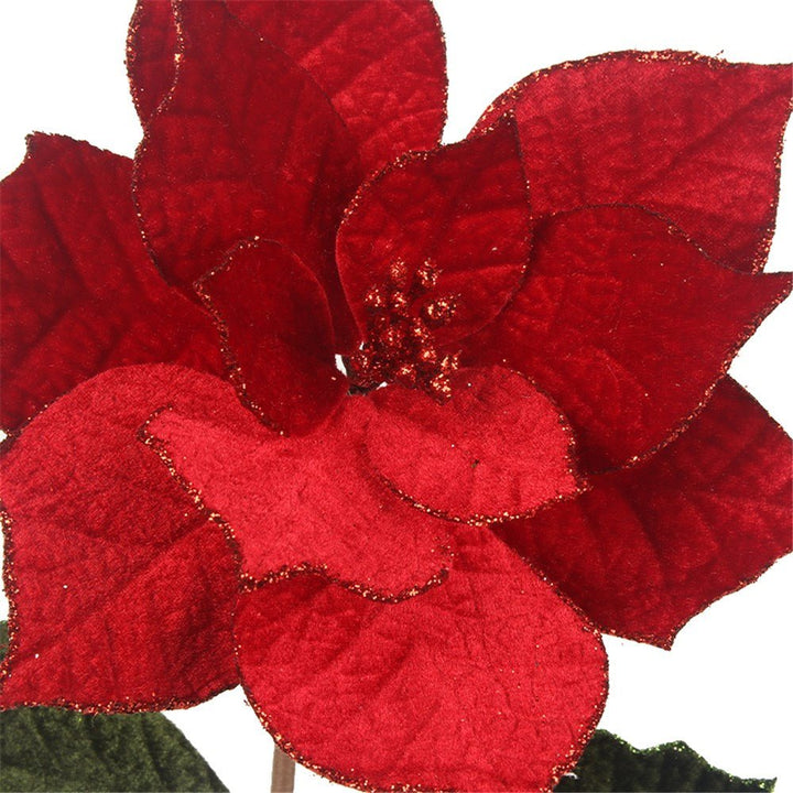 22cm Red Artificial Poinsettia with Leaves on Long Stem - Everything Party