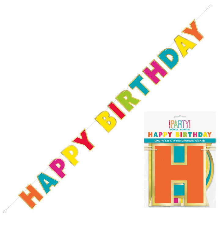 2.2m Gold Foil Rainbow Happy Birthday Banner - Everything Party