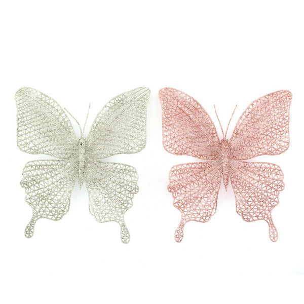 22x20cm Glitter Butterfly Christmas Decor – Champagne & Rose Gold - Everything Party