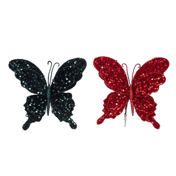 23x20cm Emerald Green & Red Sequin Butterfly with Clip - Everything Party