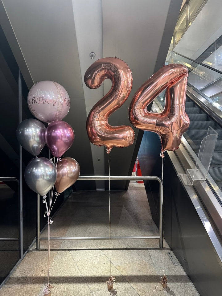 24th Birthday Number Shape Foil Helium Balloon Bouquet - Everything Party