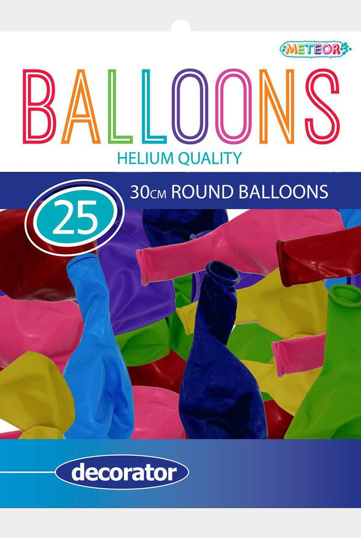 25pk Decorator Latex Helium Quality Balloons 30cm - Assorted Muti Colour - Everything Party