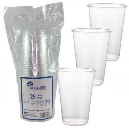 25pk Plastic Clear Beer Cups 285ml - Everything Party