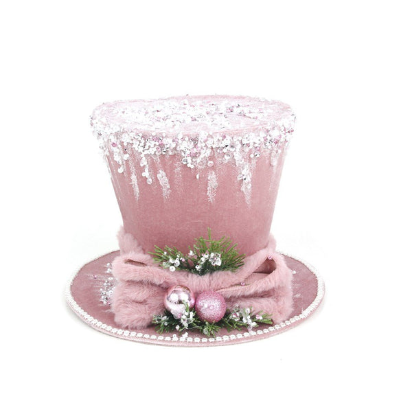 25x26x18cm Pink Snowman Hat with Silver Glitter Detail Christmas Decor - Everything Party