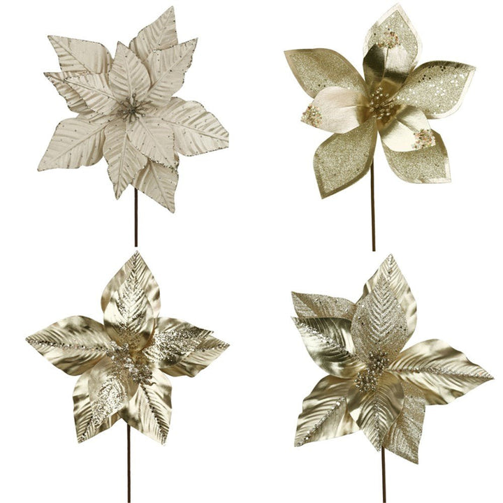 26cm Champagne Poinsettia Flower with 30 cm Stem Christmas Decor - Everything Party