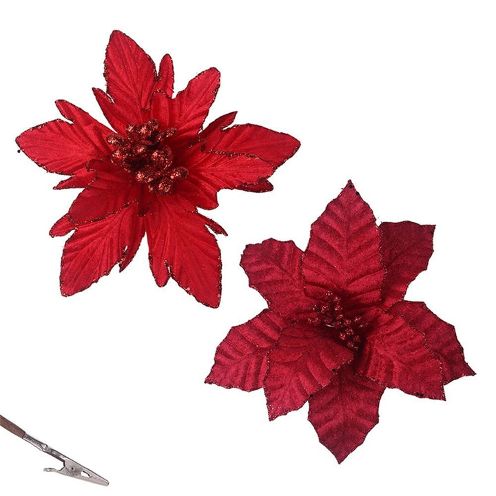 26cm Red Artificial Poinsettia with Clip - Everything Party