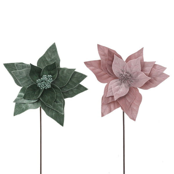28cm Sage & Dusty Pink Artificial Velour Poinsettia with 50cm Stem - Everything Party