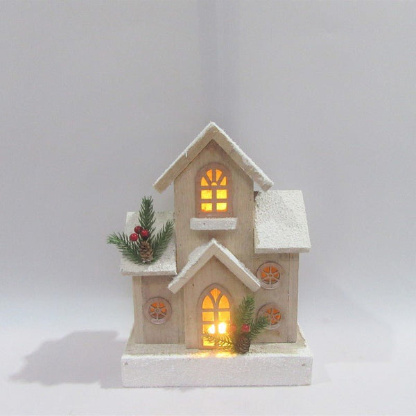 29cm Wooden Light Up Christmas House with Holy - Everything Party