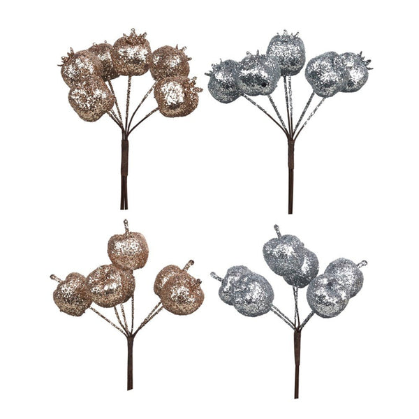 2cm Glitter Apples & Pomegranates – Silver & Champagne - Everything Party