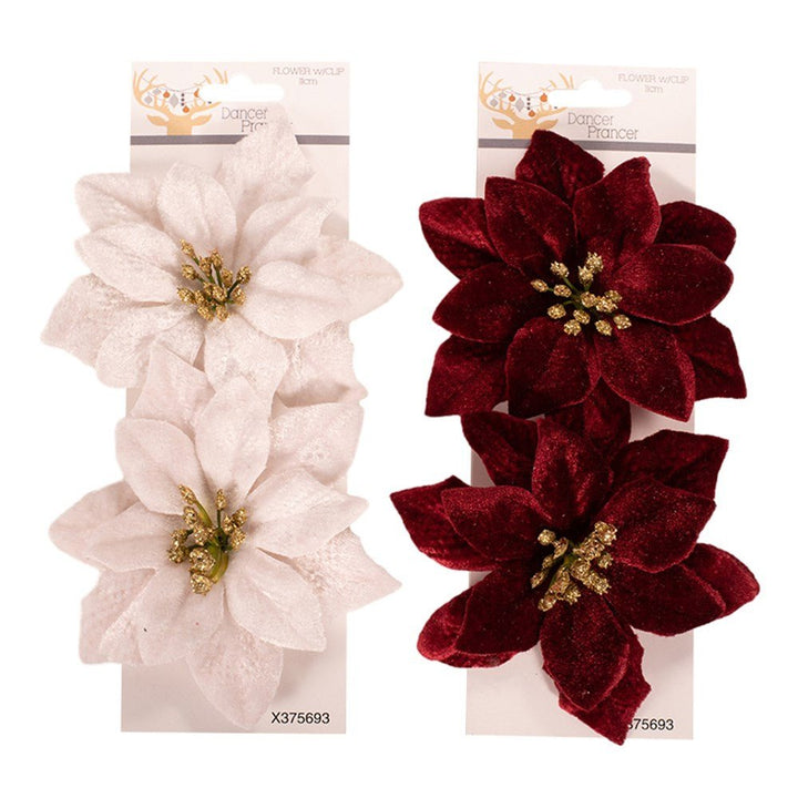 2pk Artificial Poinsettia with Clip 12cm - Everything Party