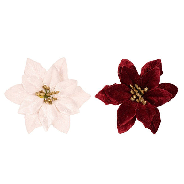 2pk Artificial Poinsettia with Clip 12cm - Everything Party